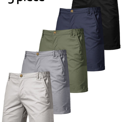 5pcs Men's Formal & Casual Shorts - Multi-Color Business, Streetwear, Beach Pants - Zipper Closure & Belt Loop - Non-Stretch Fabric for Office, Travel, Gym, Vacation - Machine Washable - (Black/Gray/Beige/Olive Green/), Versa