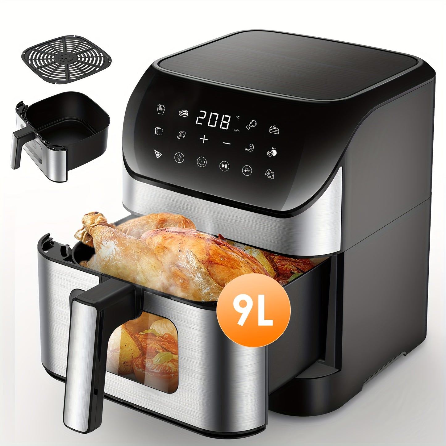 Air Fryer 6.5L 9L 10.5L Oilless 1800W Large Capacity Oven Air Fryers Healthy Cooker With 10 Preset, Visual Cooking Window, Non-Stick Basket, Dishwasher Safe