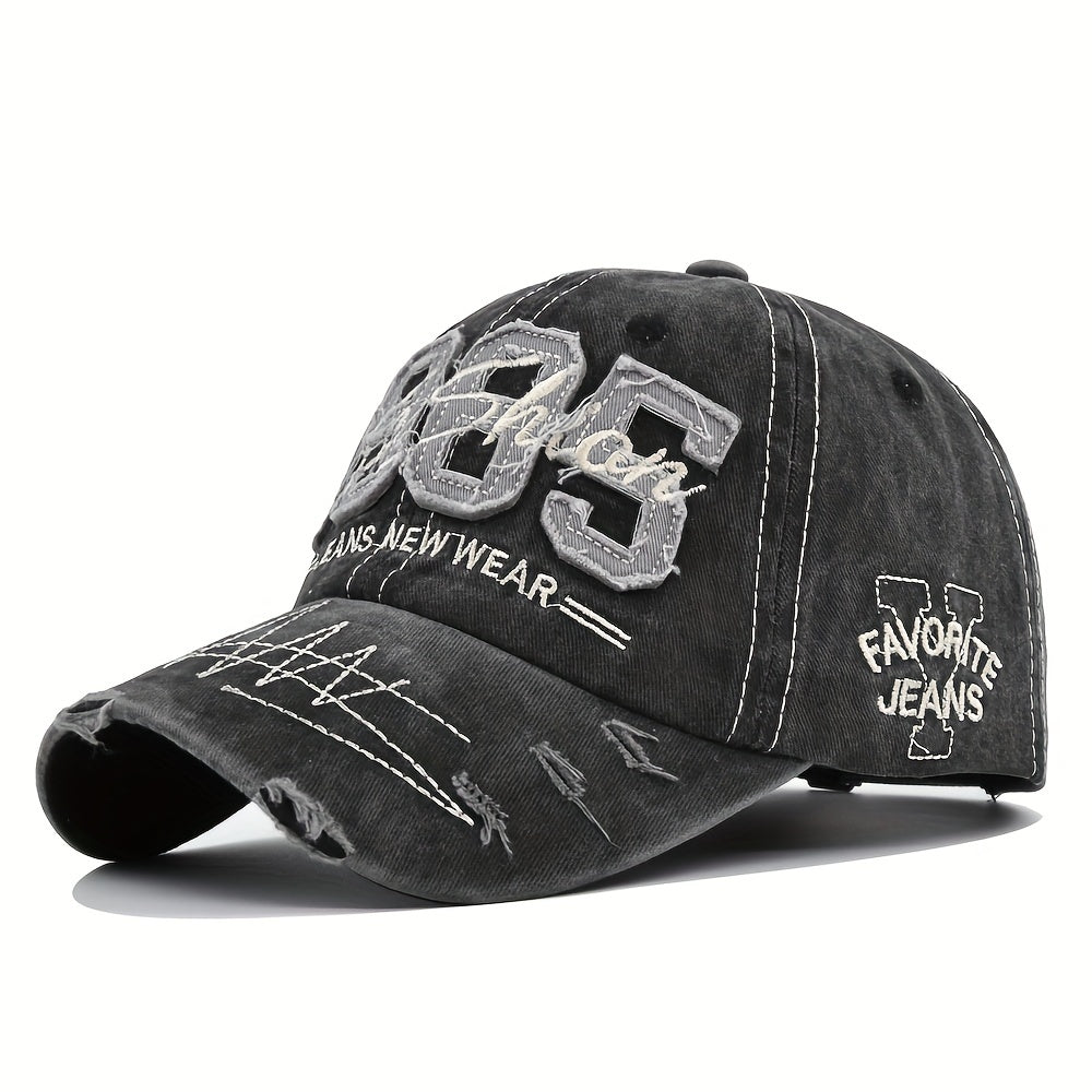 1985 Embroidery Ripped Baseball Cap Washed Distressed Patch Adjustable Dad Hat Vintage Lightweight Sunscreen Sports Hat