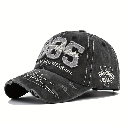 1985 Embroidery Ripped Baseball Cap Washed Distressed Patch Adjustable Dad Hat Vintage Lightweight Sunscreen Sports Hat