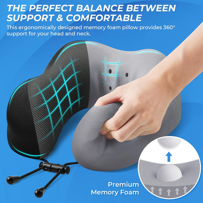 Camel Shape Pure Neck Pillow, Machine Washable, Detachable, Comfortable and Breathable, Travel Set with Adjustable Buckle, 3D Contour Eye Mask, Earplugs and Storage Bag, Very Soft Fit for Body, Good Supportive Travel Neck Pil