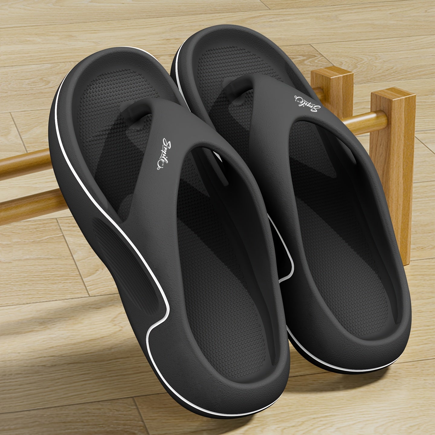 Non-Slip Slip-On Slippers - Heavy-Duty Cushioned EVA Indoor/Outdoor House Shoes, Anti-Slip Sole for Bathroom, Pool, Gym, Patio - Lightweight & Easy-Clean Unisex Adult Slippers (Black) - Ideal for Home, Hotel, Spa Use