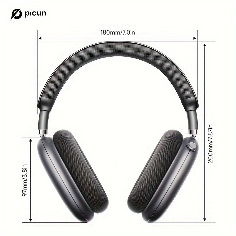 Picun F8 Pro Wireless Over-Ear Headphones with 52dB Hybrid ANC, Hi-Res Audio, Detachable Fabric Ear Cushions, Smart 5-Mic ENC, 140-Hour Standby, and Seamless Dual-Device Connectivity, Black, Wireless Headphones, Modern Headph