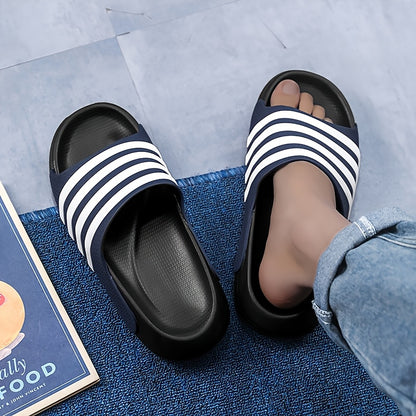 Universal Men Women Casual Striped Round Toe Slip On EVA Soft Sole Anti-Slip Anti-Scratch Slides, for Hiking Outdoor Daily Wear