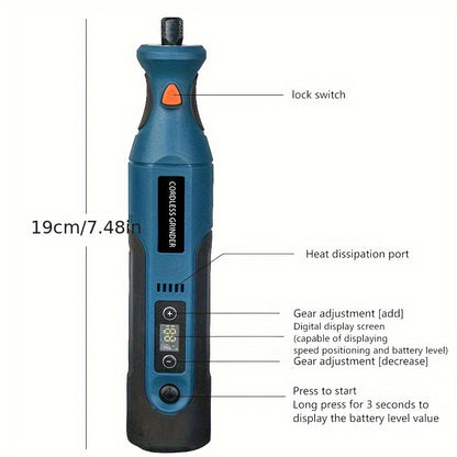 Polidora elétrica recarregável, rebarbadora de alta potência 7,4 V, ferramenta rotativa sem fios com bateria, caneta de entalhe com velocidade ajustável para entalhar e polir madeira, presente de Natal perfeito para amigos e familiares.
