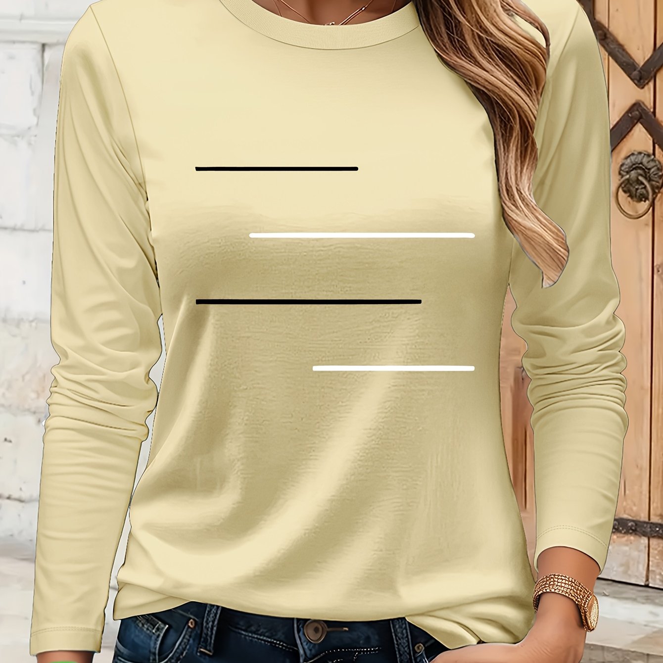 Simple Black and White Parallel Stripe Pattern Print T-Shirt, Suitable for Family Travel, Vacation, Casual, Parent- Matching Tee 9734