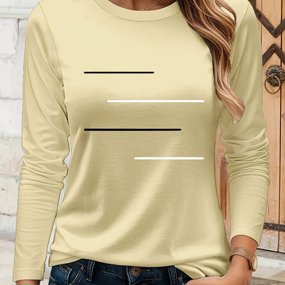 Simple Black and White Parallel Stripe Pattern Print T-Shirt, Suitable for Family Travel, Vacation, Casual, Parent- Matching Tee 9734