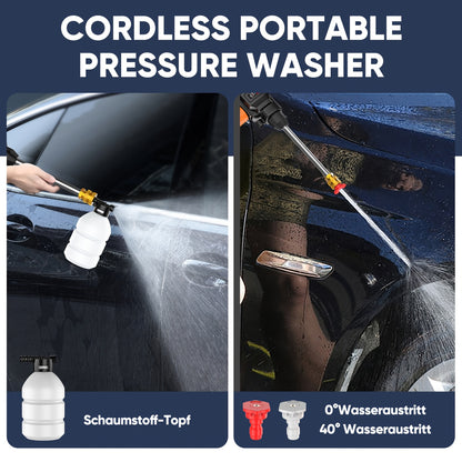 Cordless High Pressure Cleaning Gun Self-priming Continuous Spray Foam Water Gun, 5m Hose & 2 Rechargeable Lithium Battery, 3in 1 Nozzle, Electric Portable Washer Machine, Suitable for Washing Cars, Clean The Garden & Floor A