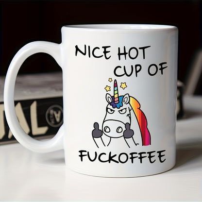 1pc, Ceramic Coffee Mug, White Creative Angry Unicorn Coffee Mug, Portable Ceramic Mug for Office, Suitable for Hot or Cold Drinks, Birthday Gift, Holiday Gift, Gift for Friends, Family, 11 Oz