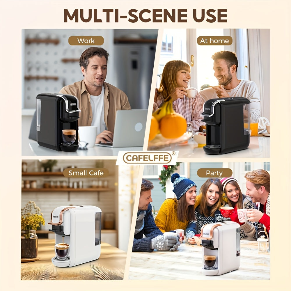 CAFELFFE 5-in-1 Multifunctional Capsule Coffee Machine | Hot/Cold | Compatible With NES Capsules, DG Capsules, K-Cup Capsules, ESEpod And Ground Coffee | Automatic Coffee Maker For Home & Office | Great Gift For Family/ Fathe