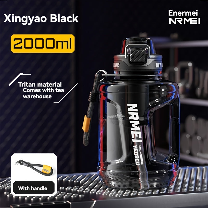 Garrafa de água NRMEI de 1,9 litros com marcador de tempo - Garrafa de hidratação de 1,9 litros livre de BPA, garrafa de água desportiva grande com palhinha e tampa, pega, adequada para campismo e ginásio.