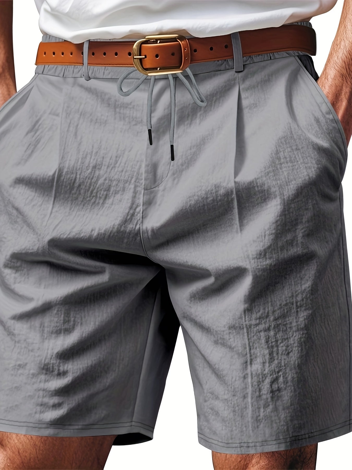 Men'S Casual Summer Linen Shorts - Light Gray, Breathable 5-Inch Shorts with Pockets, Perfect for Beach & Outdoor Activities, Casual Summer Wear|Relaxed Fit Shorts|Pocketed Shorts