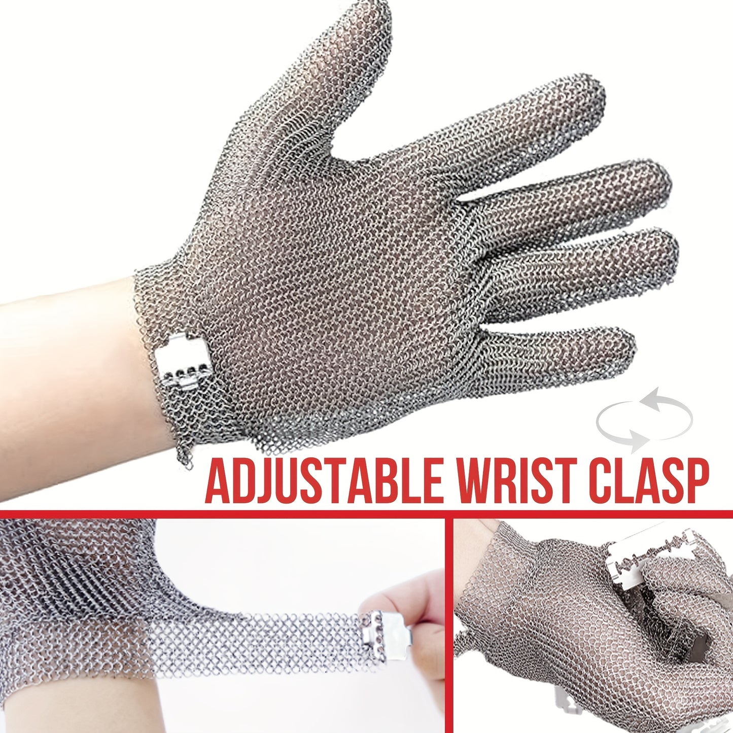 Cut-Resistant Stainless Steel Chainmail Glove | ANSI A9 Certified | Adjustable Buckle Closure | Ideal for Chefs, Butchers & Fish Filleting | Durable Metal Mesh Design | Enhanced Safety for Kitchen Use, Fish Filleting Glove |