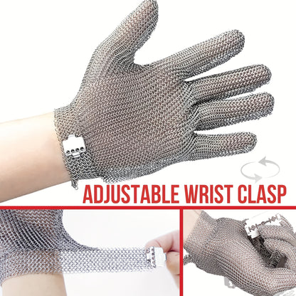 Cut-Resistant Stainless Steel Chainmail Glove | ANSI A9 Certified | Adjustable Buckle Closure | Ideal for Chefs, Butchers & Fish Filleting | Durable Metal Mesh Design | Enhanced Safety for Kitchen Use, Fish Filleting Glove |