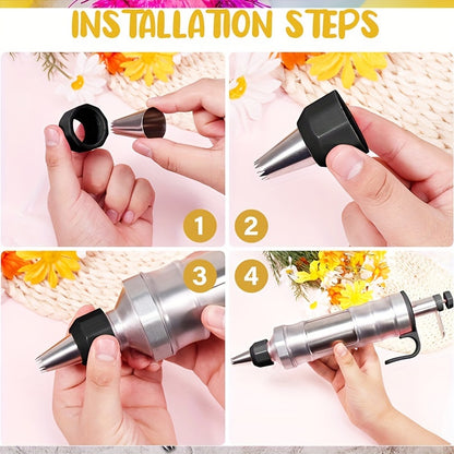 High-Quality Stainless Steel Icing Cream Decorating Kit, 34pcs Cake Decorating Tools Set with 10 Medium Nozzles and 10 Small Nozzles, Including a Graduated Smoothing Scraper, Silicone Writing Pen, Fondant Comb, Cupcake Fillin