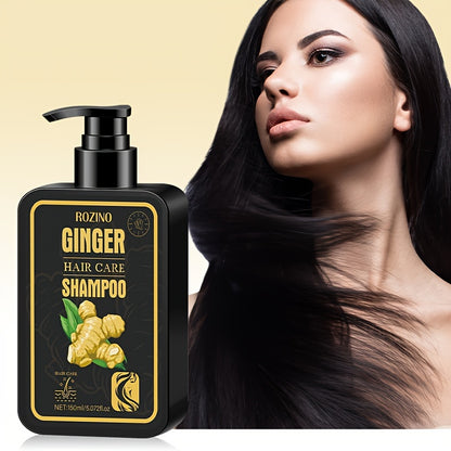 Champô Capilar de Gengibre ROZINO 150ml - Equilibra a oleosidade e a hidratação, fortalece as raízes, nutre os folículos com manteiga de karité, purifica o couro cabeludo para um cabelo suave e hidratado.