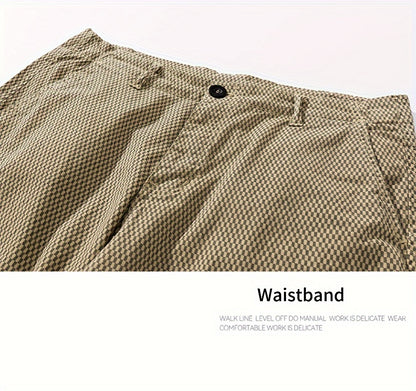 Men'S Casual Cargo Shorts with Striped Design, Elastic Waistband & Multiple Pockets - Beige/Black Regular Fit for Outdoor, Sports & Casual Attire (Belt Not Included), Outdoor Apparel, Functional Pockets, Nonelastic Fabric