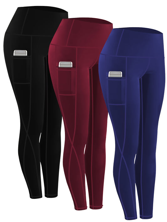 230g Women's Leggings Set of 3 High Waist Breathable with Pockets Compression Tights Multi-Color Suitable for All Seasons Daily Sports Fitness Yoga Shapewear