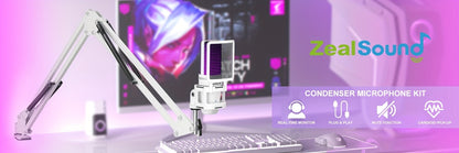 ZealSound Professional USB Gaming Microphone Kit, Podcast Condenser Mic with Boom Arm and RGB Light, Plug&Play Microphones for Streaming, PC, Computer Eid Al-Adha Mubarak