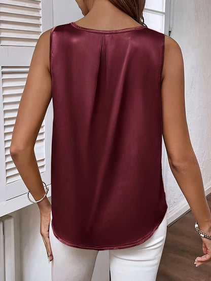 Allover Print Cut Out Blouse, Elegant Sleeveless Loose Blouse For Spring & Summer, Women's Clothing