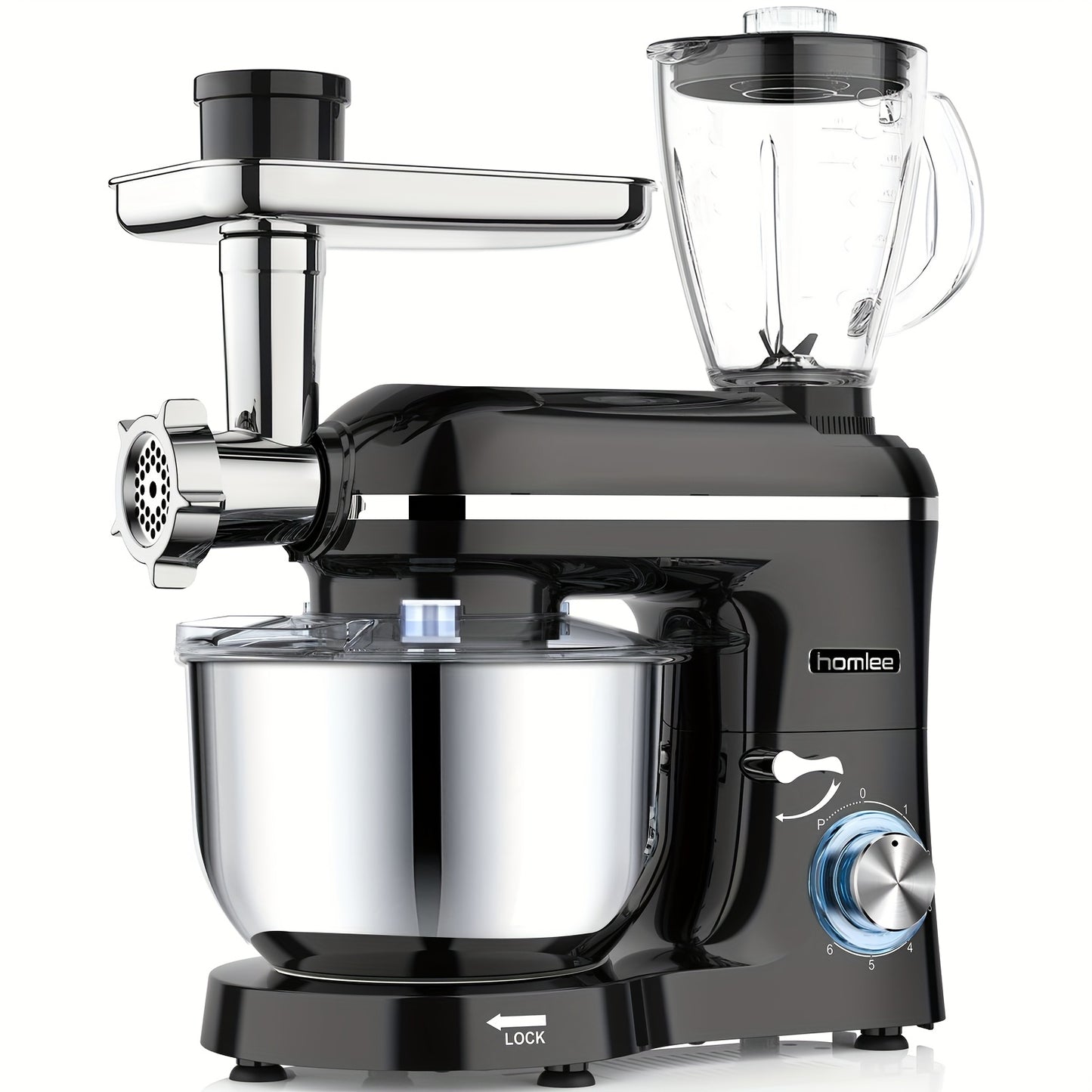 Homlee 6 in 1 Multifunctional Stand Mixer with 5.5L Stainless Steel Bowl, 2000W 6 Speed Tilt-Head Meat Grinder, Juice Blender with 1.5L Glass Jar, Multi-Functional Food Processor, Commercial Mixers for Most Home Cooks Beater