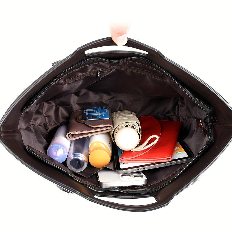 2025 New Women'S Shoulder Tote Bag, Stylish Large Capacity Underarm Bag, Casual Handbag, Soft Shoulder Bag, Women'S Commuter Bag, Made of High-Quality Synthetic, a Bag for Documents, Elegantly Simple Design, Zipper Closure, S