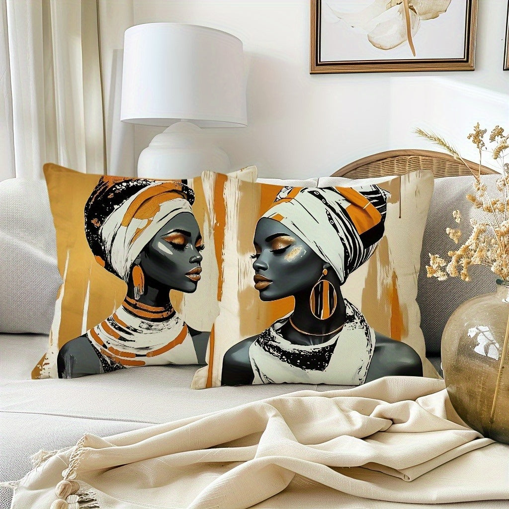 4pcs African Art Throw Pillow Covers Set - Stylish Home Decor with One-Sided Print, Square Polyester Cushion Covers, Modern Sofa Decorative Pillowcases