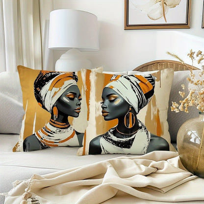 4pcs African Art Throw Pillow Covers Set - Stylish Home Decor with One-Sided Print, Square Polyester Cushion Covers, Modern Sofa Decorative Pillowcases
