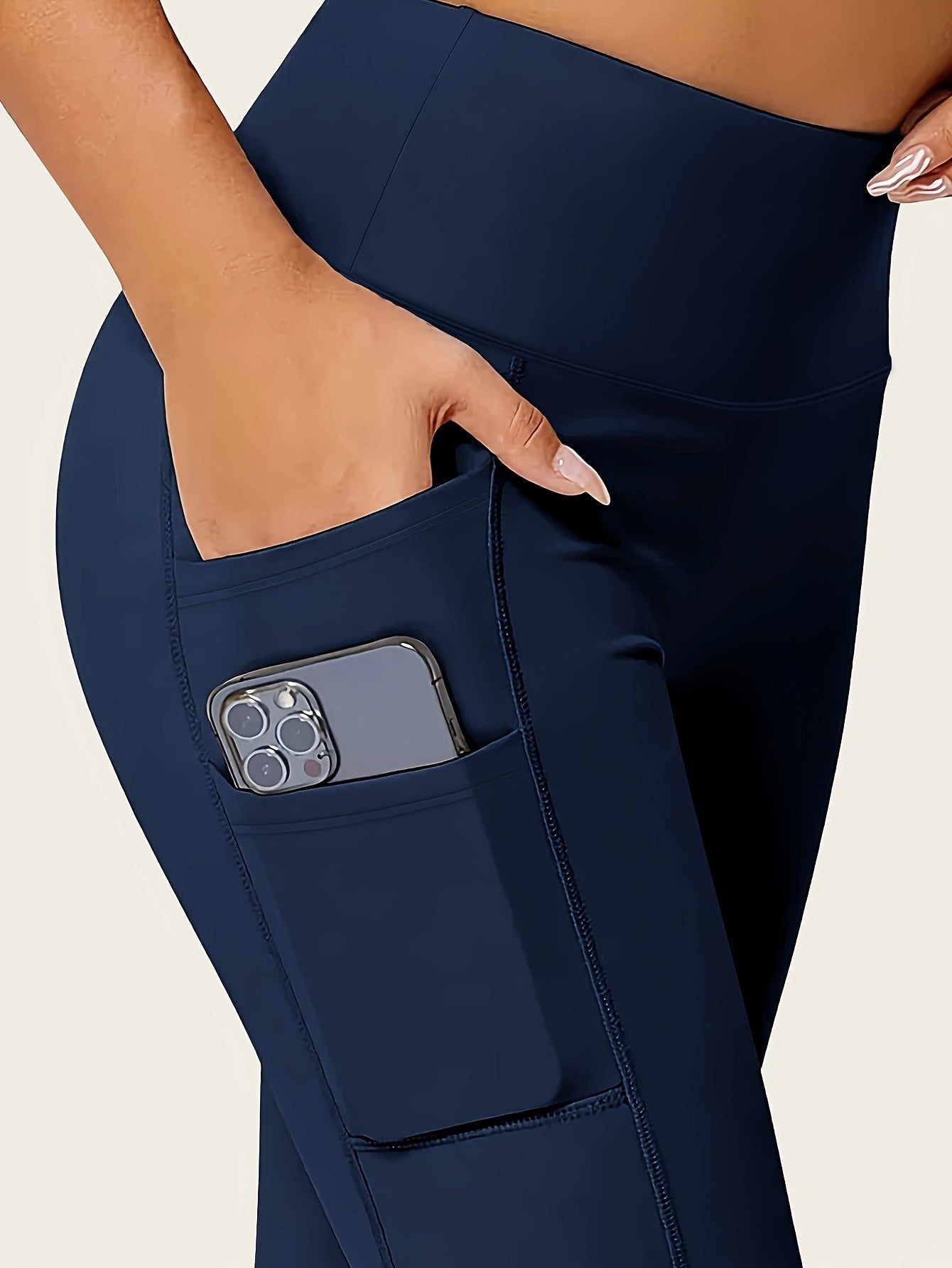 Women'S High-Waisted Shaping Leggings with Double Pockets - Butt-Lifting Design, Maroon Solid Color, Comfortable Stretch Fabric for, & Casual Wear, Leggings, Apparel, Sleek Look, Durable