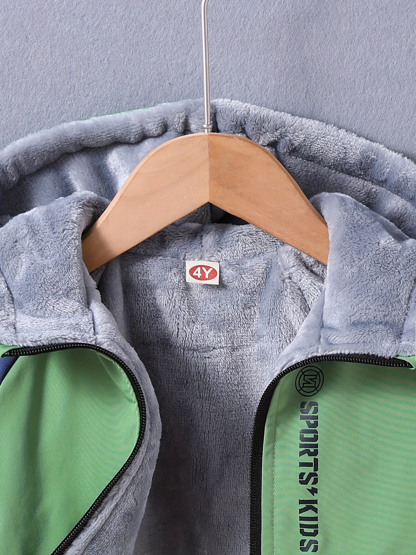 Boys' Casual Hooded Windbreaker Jacket, 100% Polyester, Long Sleeve Raglan Zip-Up Outdoor Coat with Alphabet Pattern, Non-Stretch Fabric, Regular Fit for Fall/Winter - Warm & Windproof