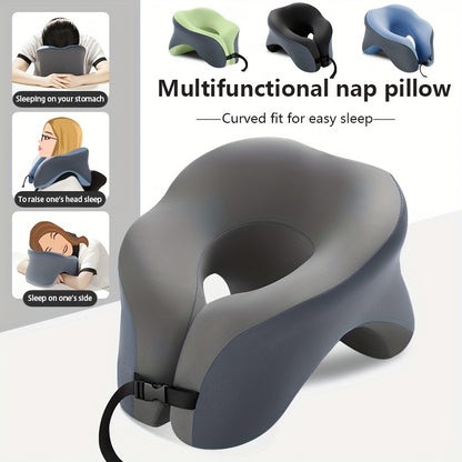 1pc Ergonomic U-Shaped Nap Pillow –, Portable & Machine Washable, Comfortable for Office, Student, and Travel Use, Available in Blue, Gray, Pink