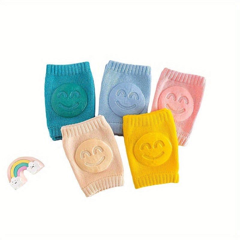 Boys Casual Knitted Knee Pads With Smile Face, Thermal Joint Protector For Autumn And Winter