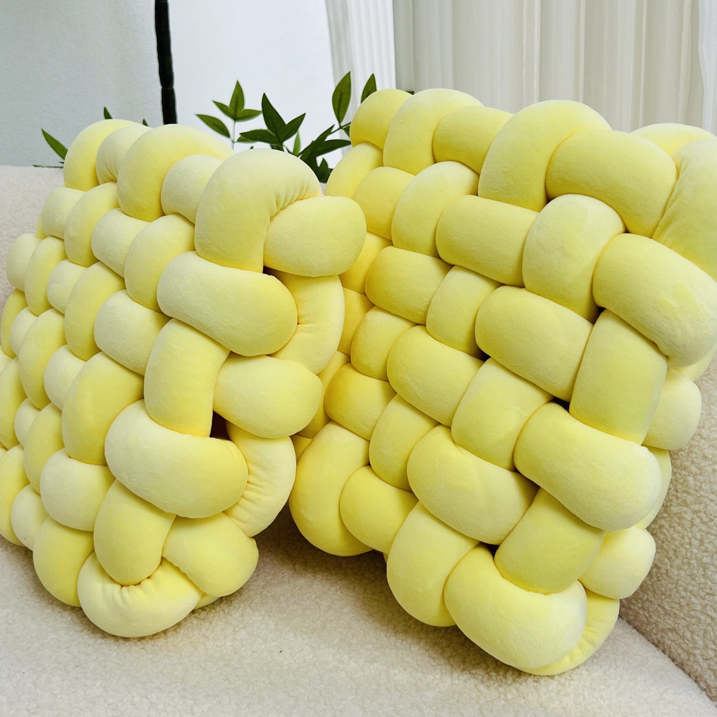 2pcs Knot Throw Pillow Soft Throw Pillow Home Decoration Cushion Square Office Knotted Plush Throw Pillow Cushion For Living Room Bedroom Sofa Couch Living Room Home Decor