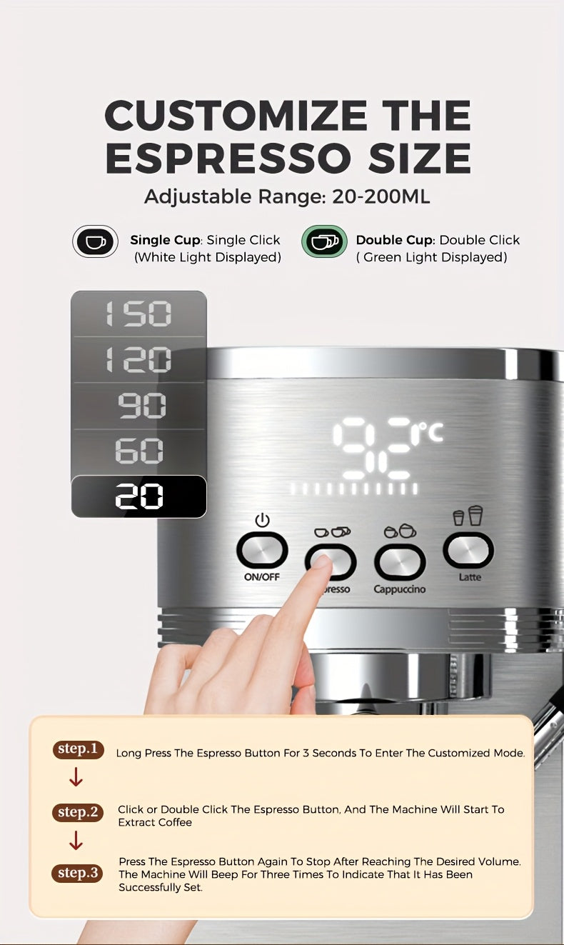 CAFELFFE Semi-Automatic Espresso Machine MK801 with Automatic Milk Frothing System, One-Touch Operation for Espresso, Latte & Cappuccino, 20BAR High Pressure, 1.3L Water Tank & 0.7L Milk Tank, Self-Cleaning Function, 1350W Po