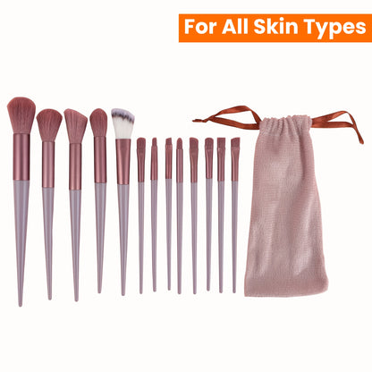 Luxurious 13pcs Makeup Brush Set With Soft Synthetic Bristles - Includes Travel Pouch, Fragrance-Free For All Skin Types