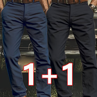 2pcs Men'S Stretch Chino Pants - Straight-Leg Business Casual Trousers with Elastic Waistband, All-Season Formal & Everyday Pants for Office, Meetings, And Casual Attire, Office Wear, Modern Trousers, Comfortable Fit, Versati