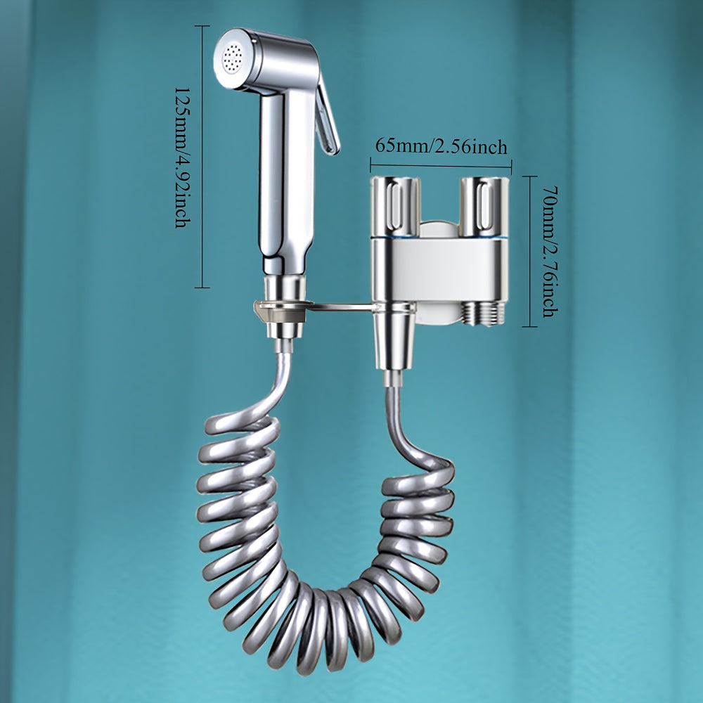 Square and Round Pressurized Spray Gun with Stainless Steel Flat Bracket, Featuring Dual Water Outlet Valve for Toilet Companion - Powerful Jet