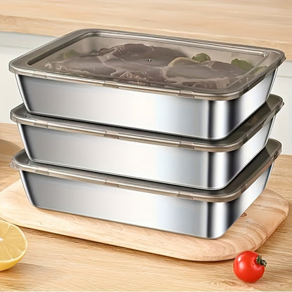 3pcs Stainless Steel Food Storage Containers Leak-Proof, Stackable, Space-Saving - Heavy-Duty Stainless Steel Construction, Airtight Lid for Freshness - Ideal for Meal Prep, Fruits, Meats, Veggies, Leftovers, Fridge, Freezer,