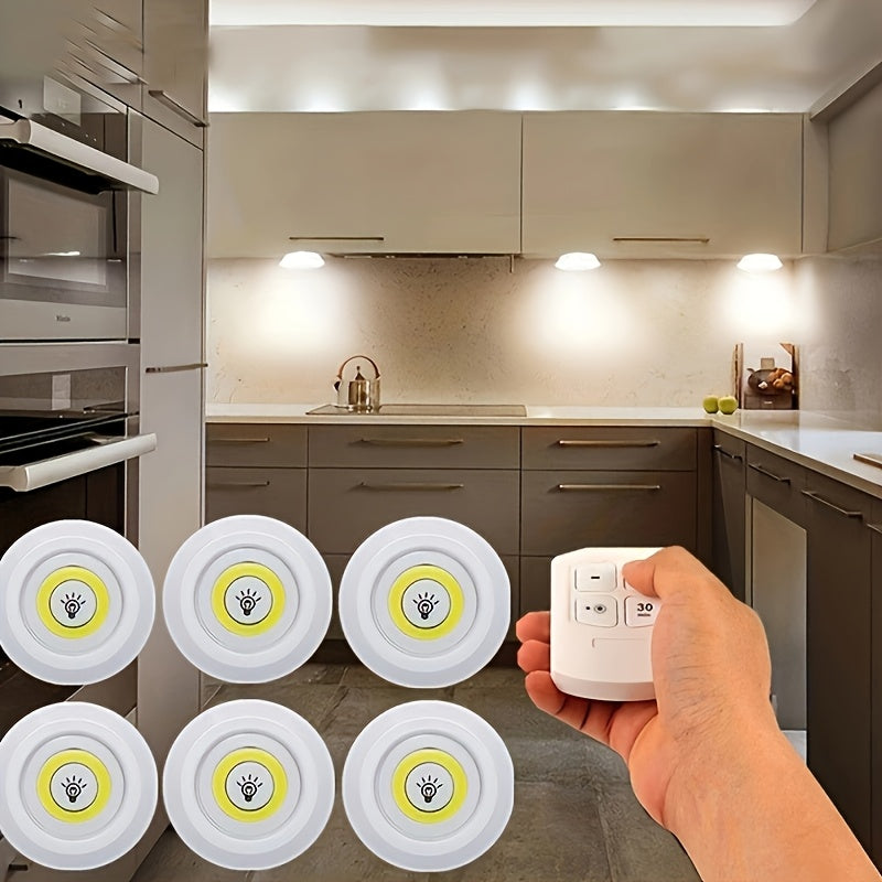 6pcs Smart Wireless LED Under-Cabinet Lights COB Night Light With Remote Control - Perfect For Wardrobe, Kitchen & More!