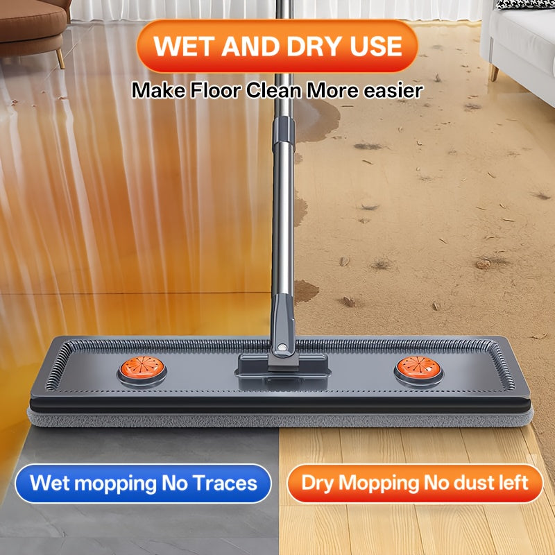 Large Flat Mop And Bucket Set with Wringer, Hands Free Commercial Floor Mop And Bucket for Deep Cleaning, Wet And Dry Use, Wash&Dry Dual Tank, with 2 Reusable Microfiber Pads, Space-Saving Design for Hardwood, Tile, Laminate