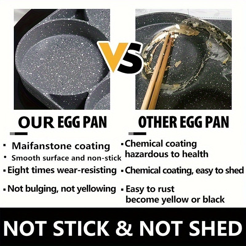 4-Hole Non-Stick Frying Pan with Wooden Handle - Maifanstone Coating, Induction Compatible, Durable Cookware for Eggs, Pancakes, and More, Modern Kitchen Cookware | Ideal Gift For Holidays, Christmas, Halloween, Frying Pan Fo
