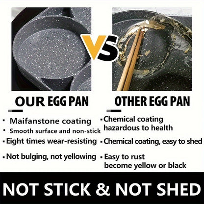 4-Hole Non-Stick Frying Pan with Wooden Handle - Maifanstone Coating, Induction Compatible, Durable Cookware for Eggs, Pancakes, and More, Modern Kitchen Cookware | Ideal Gift For Holidays, Christmas, Halloween, Frying Pan Fo