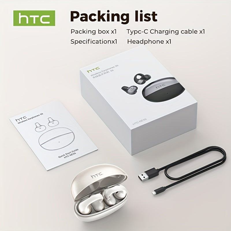 HTC NE56 Wireless Earbuds with 6.0 Low-Latency HD Voice, Noise Cancellation, Built-in Microphone, USB Rechargeable, Compatible with iOS & Android, Portable & Comfortable Design