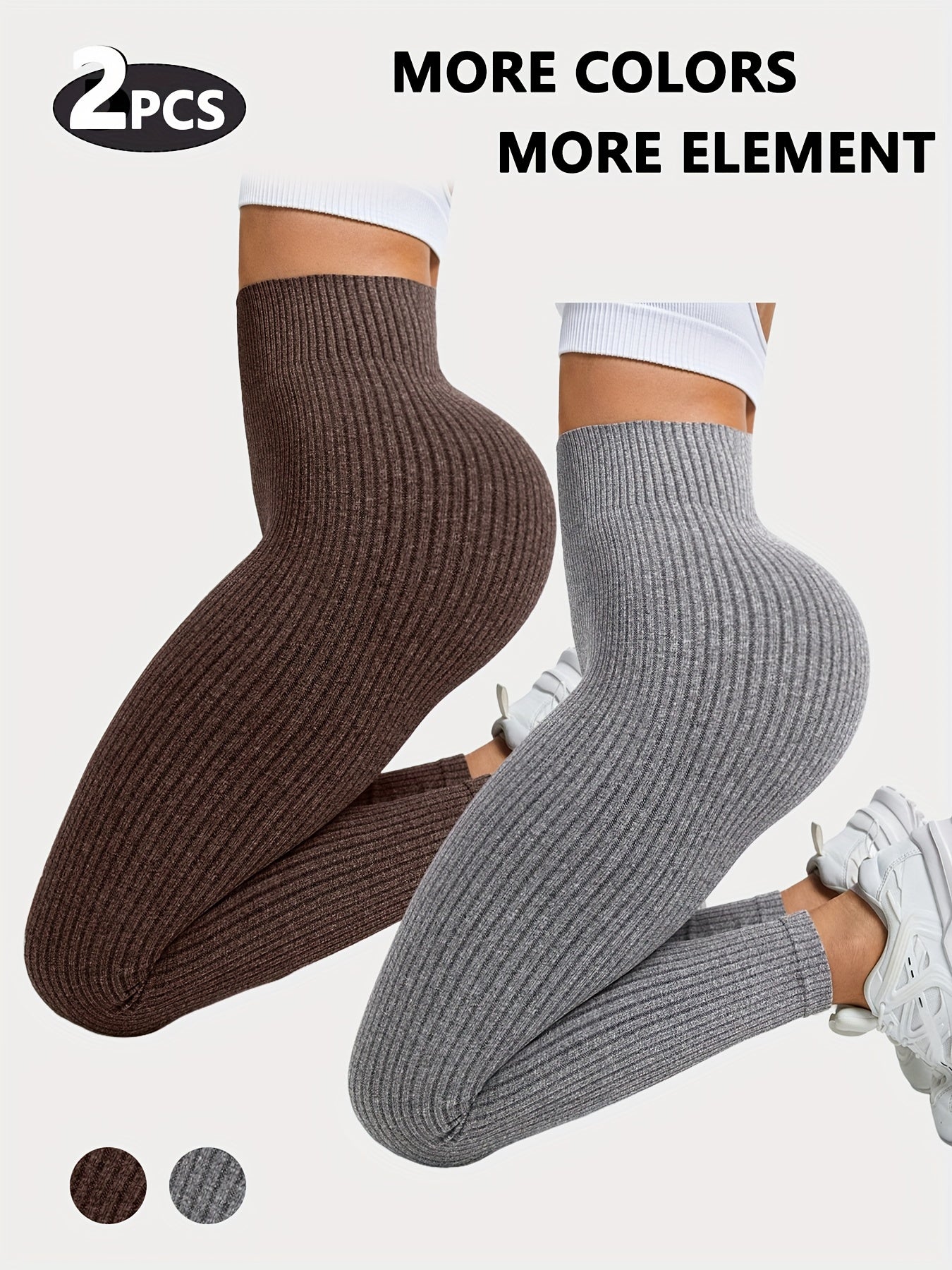 2pcs Women'S High-Waisted Yoga Leggings - Seamless Ribbed Texture, Tummy Control & Butt-Lifting, Breathable & Moisture-Wicking, 7/8 Length for Gym, Outdoor & Casual Wear - All-Season Stretchy Workout Pants, Yoga Pants, Gym Ap