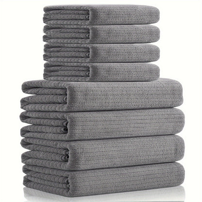 8pcs Solid Color Towels Set, Bath Towels 71.12cm*139.7cm & Hand Towels 35.56cm*76.2cm, Super Soft Breathable Bathroom Towels, Highly Absorbent Shower Towel, For Beach Spa Gym Hotel, Bathroom Supplies