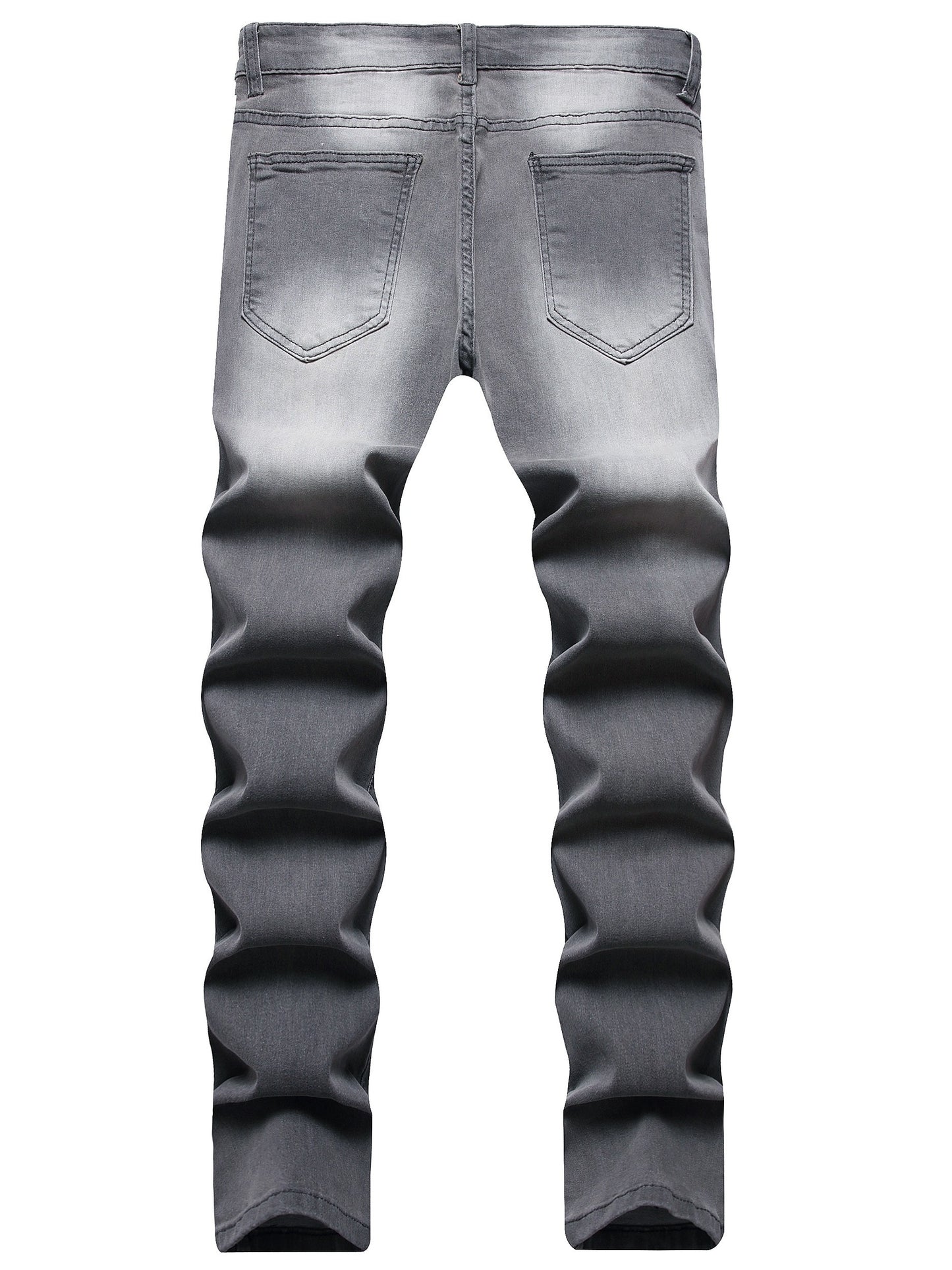 Men Fashion White Ripped Distressed Destroyed Washed Denim Jeans Ripped Slim Fit Wild Jeans White Denim Pants