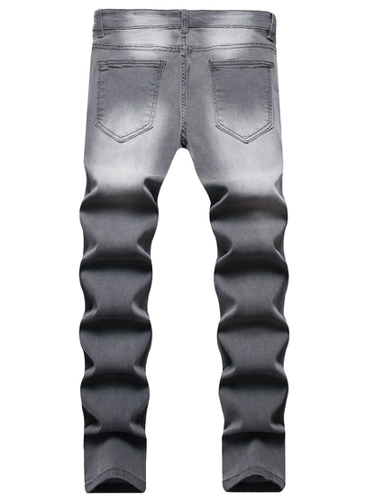 Men Fashion White Ripped Distressed Destroyed Washed Denim Jeans Ripped Slim Fit Wild Jeans White Denim Pants