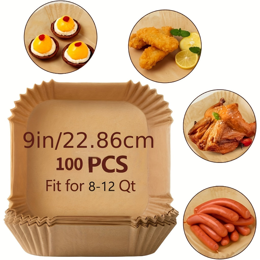 100pcs Non-Stick Air Fryer Liners - Brown Paper Sheets for Baking, Roasting And Microwaving - Easy to Clean, Healthier Cooking, Great for Home And Commercial Kitchens, Air Fryer Accessories