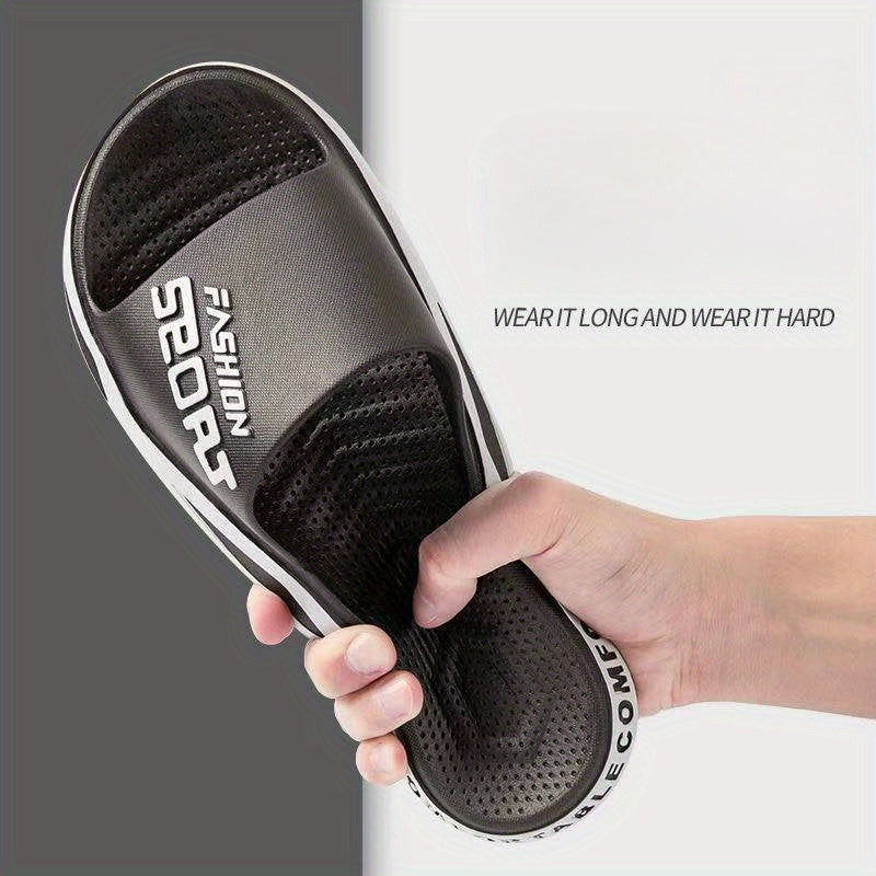 Chinelo de homem em EVA com sola grossa e almofadada - Sandálias leves e respiráveis ​​para uso interior e exterior, com estampado de letras em branco e preto, ideais para casa, casa de banho, uso casual e como chinelo de quarto.