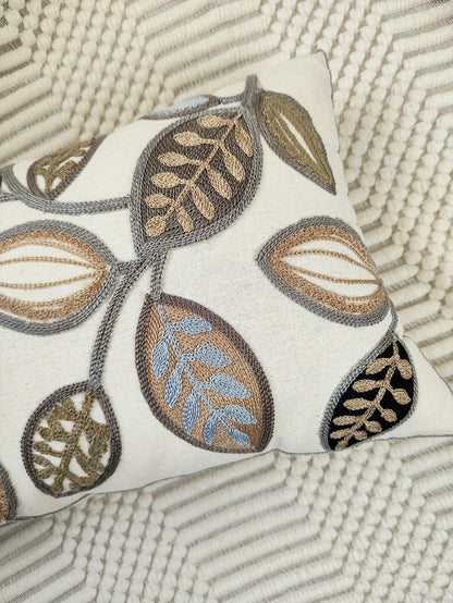1pc Leaf Embroidered Decorative Throw Pillow Case, Canvas Cushion Cover For Living Room, Home Decor